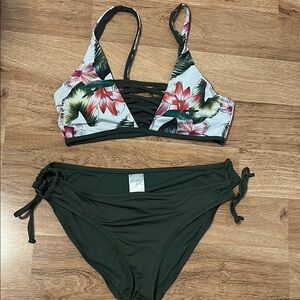 Kona Sol Green Floral Bikini Set